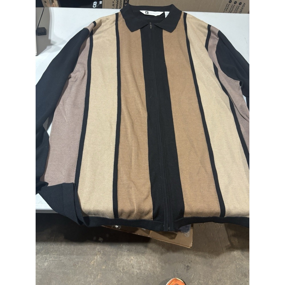 VTG Bachrach Men's Silk Blend Striped Brown Sweater Size XXL‎ Full Zip
